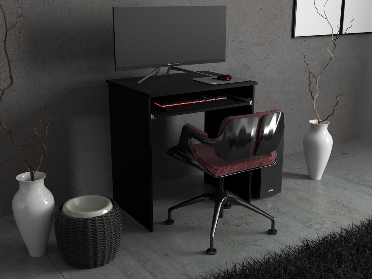 Klein zwart computerbureau 68 cm 1 plank gamingmeubel school