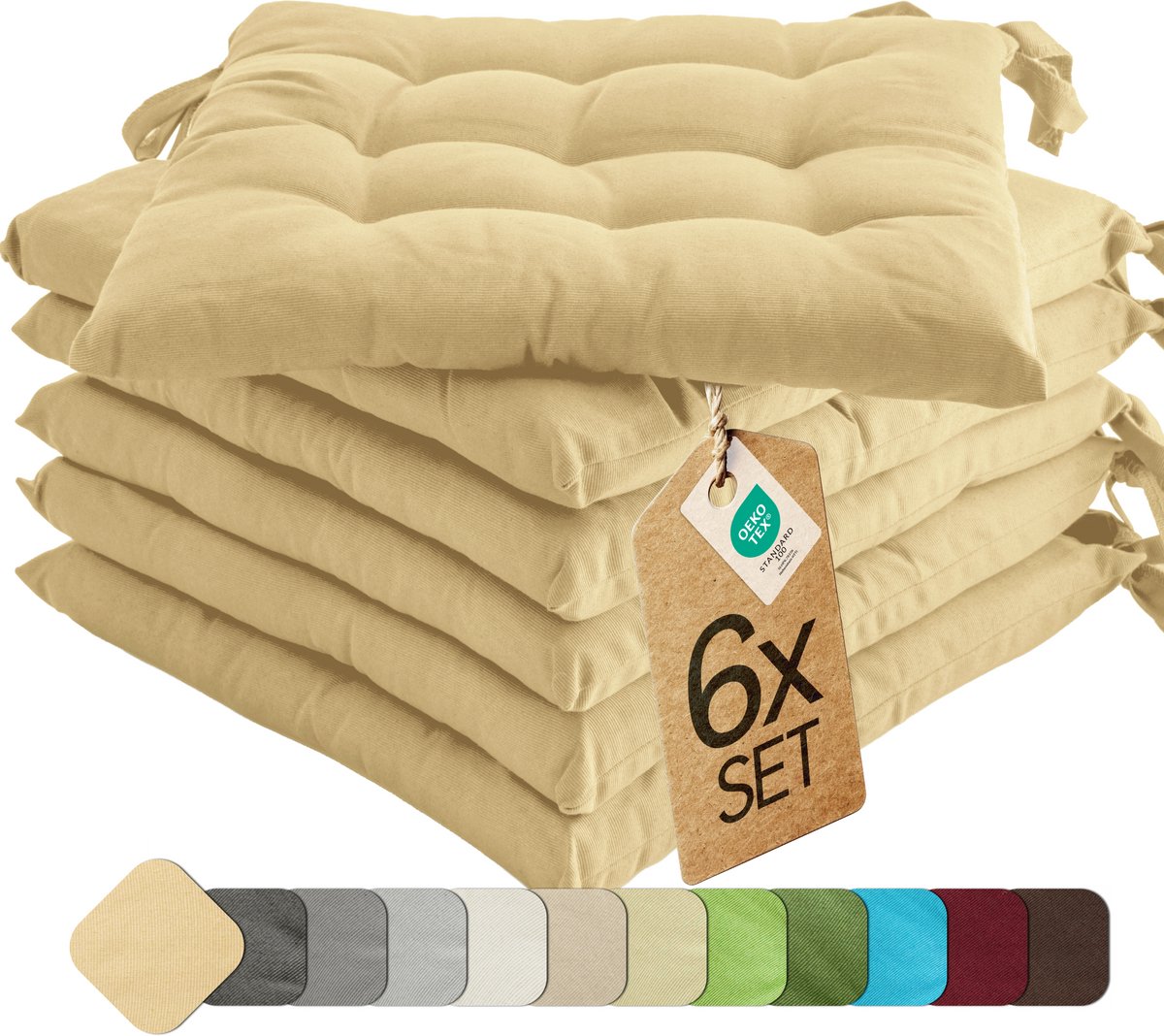 etérea Basic Zitkussen Stoelkussen - Seat Cushion 6 Stuk - 40x40 cm - Beige