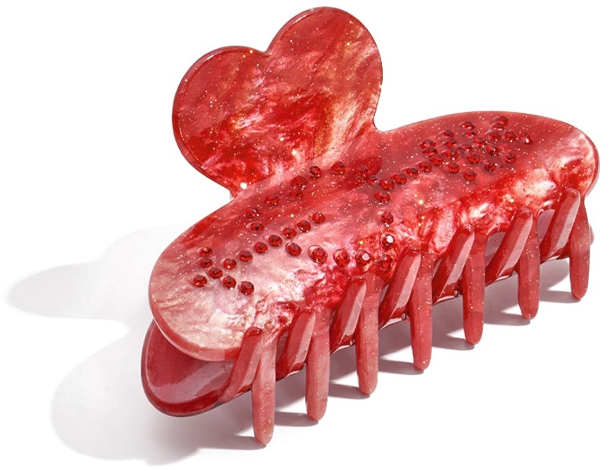 Haarspeld met hartjesmotief van imitatie acetaat met strass, Valentijnsdag accessoire