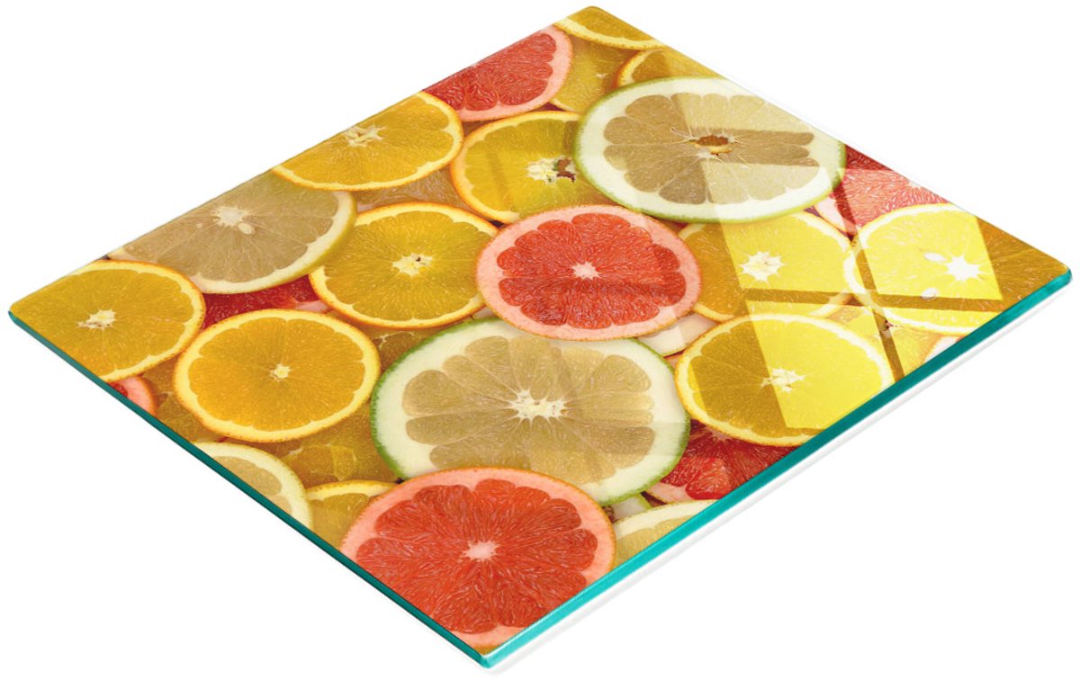 Decoratieve serveerplank van glas met citrusvruchtenmotief, 60x52 cm