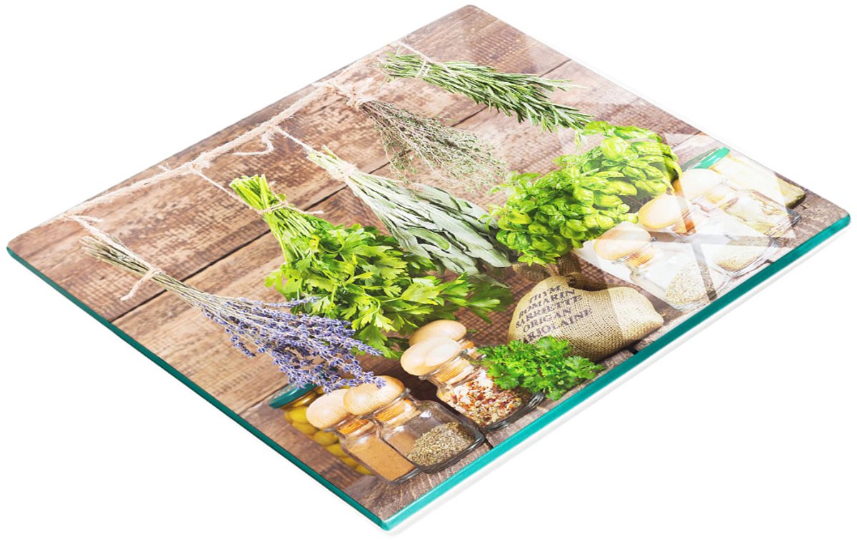 Decoratieve glazen snij- en serveerplank met kruidenkoord 60x52 cm
