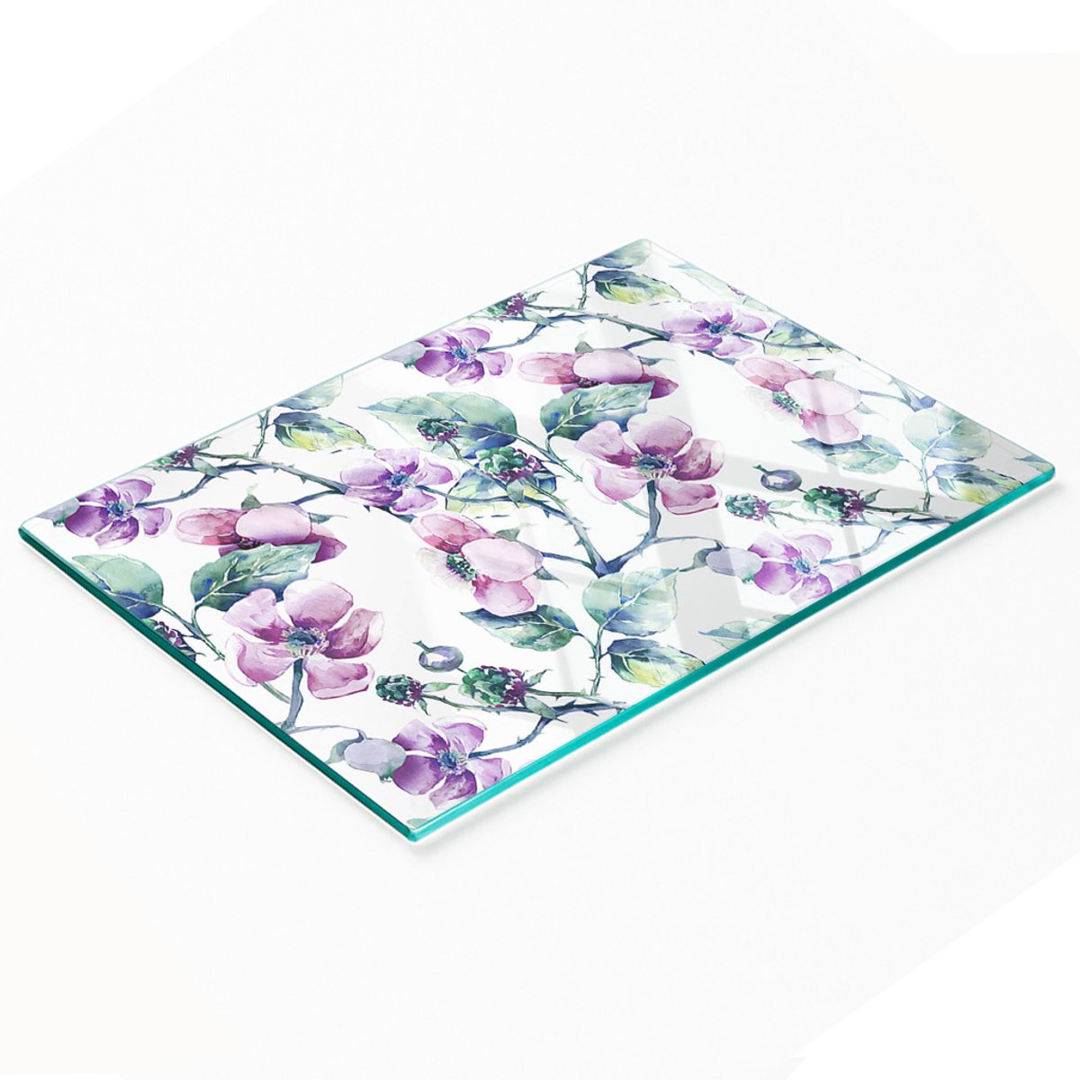 Keukenplank van gehard glas met decoratieve afbeelding van bramenbloemen, 80x52 cm