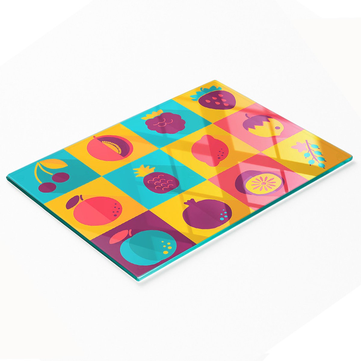 Gehard multifunctioneel decoratief bord van glas met fruitpictogrammen, 80x52 cm