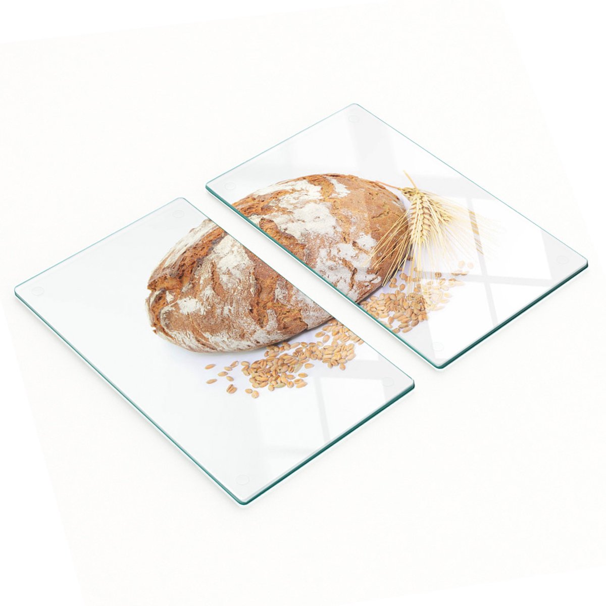 Glazen serveerplanken voor in de keuken met afbeeldingen van brood en tarwe, 2x30x52 cm