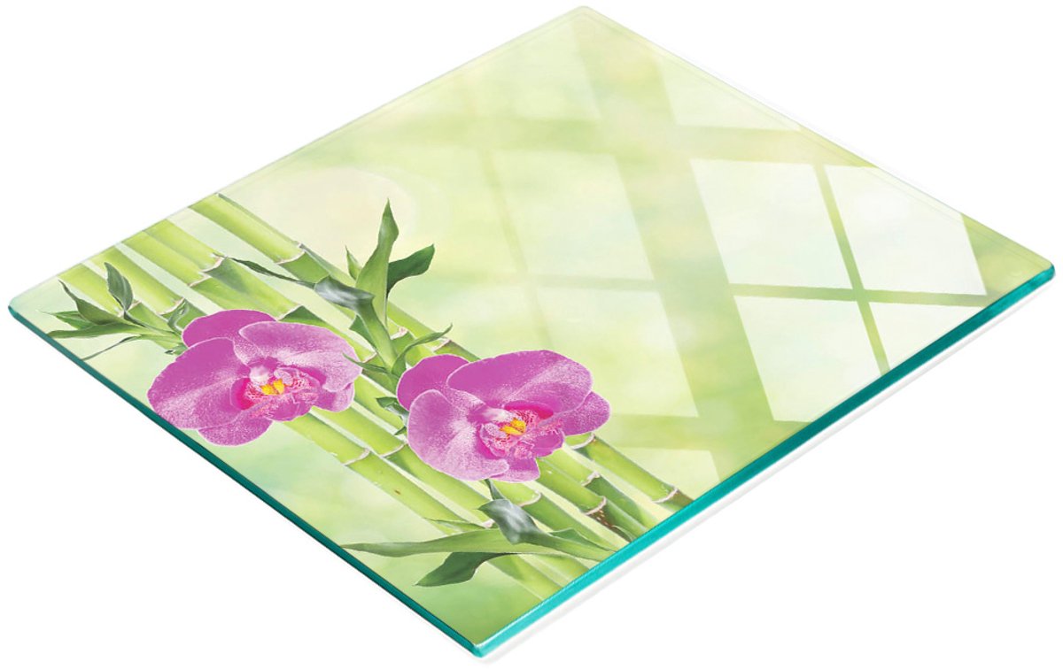 Stijlvol en duurzaam glazen bord met orchideeën- en bamboeprint, 60x52 cm