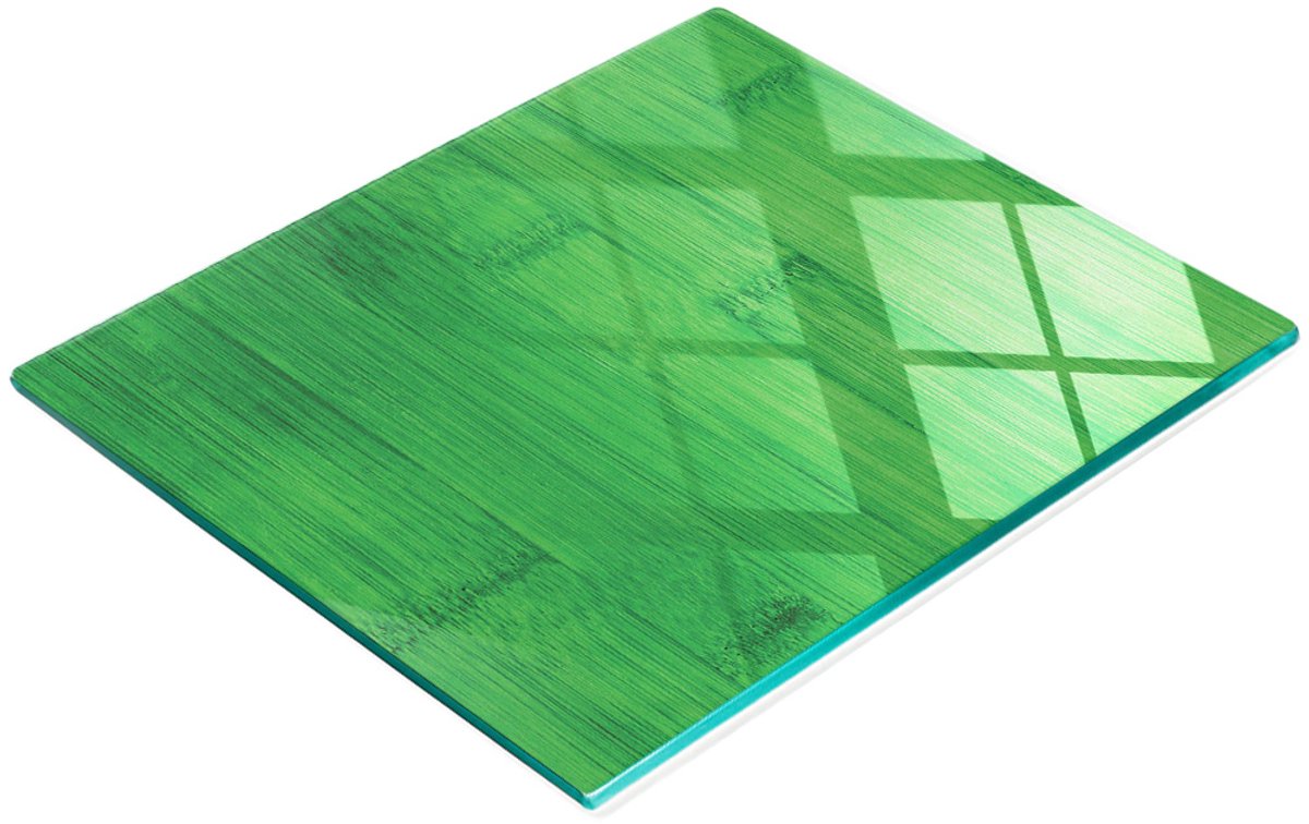 Glazen keukensnijplank met afbeeldingen, groene bamboe planken, 60x52 cm