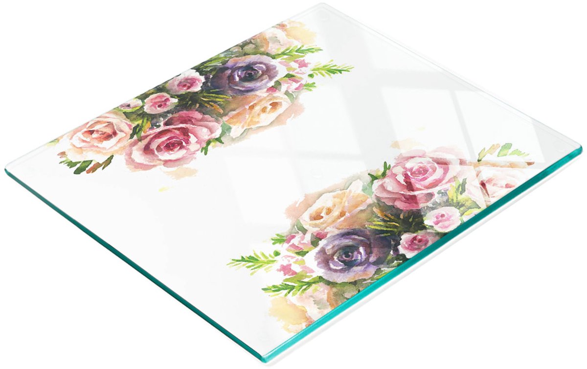 Decoratieve glazen serveerplank met rozenmotief, 60x52 cm