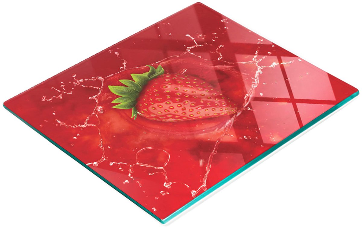Keukenplank van gehard glas met decoratieve afbeelding van aardbeiensap, 60x52 cm
