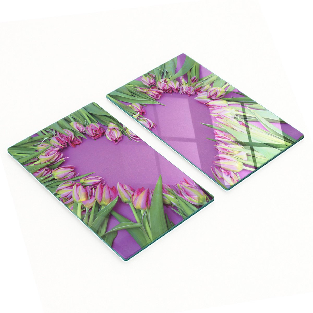 Multifunctionele decoratieve glazen borden Hart van Tulpen 2x30x52 cm