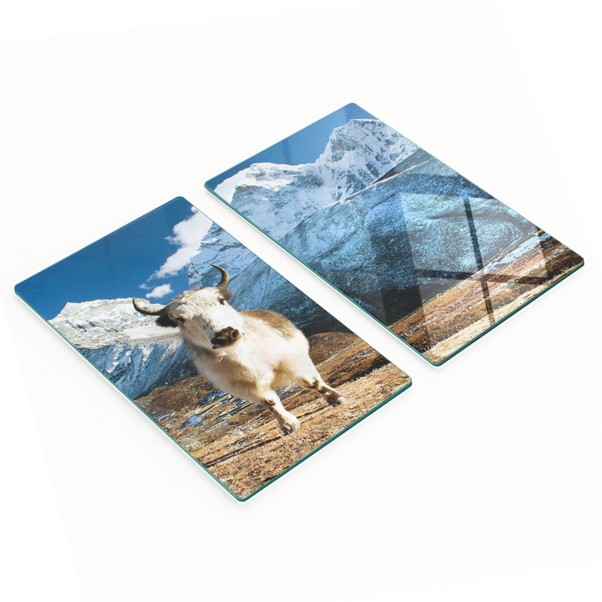 Glazen snijplanken met decoratieve bergmotieven, 2x30x52 cm