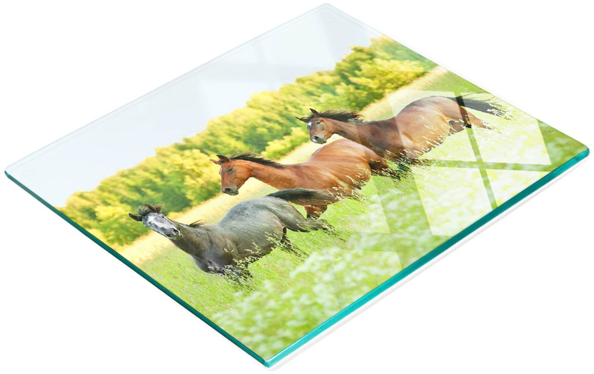 Glazen serveerplank met afbeelding van galopperende paarden, 60x52 cm