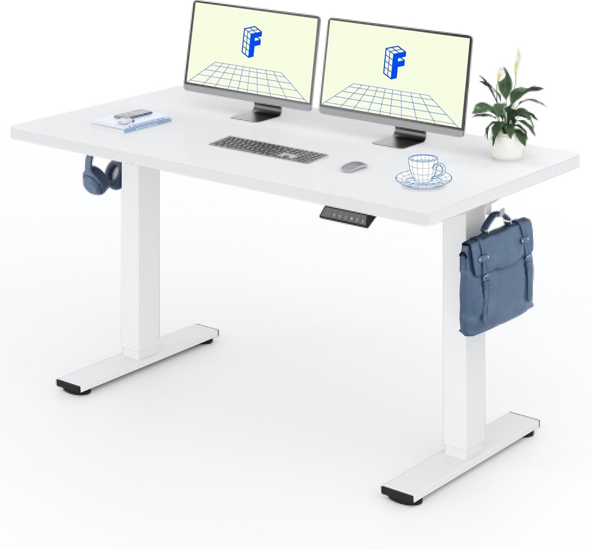 Elektrisch In Hoogte Verstelbaar Bureau Frame (140x70cm) - Wit Staand Bureaublad Onderstel