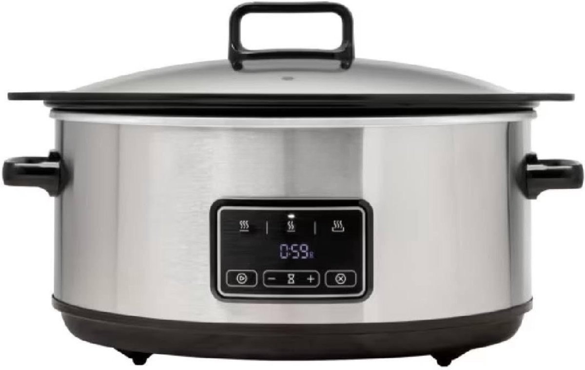 Nexvo® Slowcooker met Timer - Stoompan - Crockpot - Inclusief Warmhoudfunctie - Zilver- 25cm x 24cm x 33cm