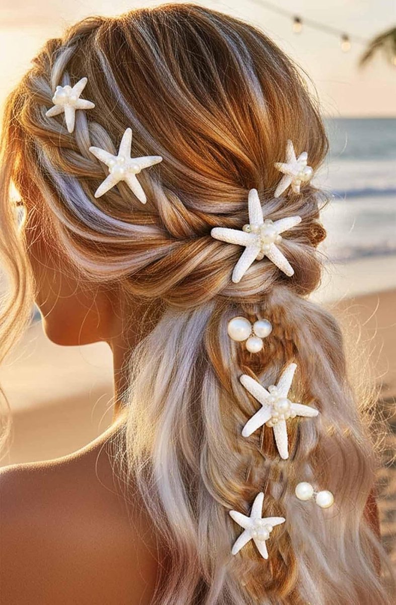 Set van 8 Bruiloft Haarspelden met Parel Zeester - Witte Haaraccessoires voor Bruid
