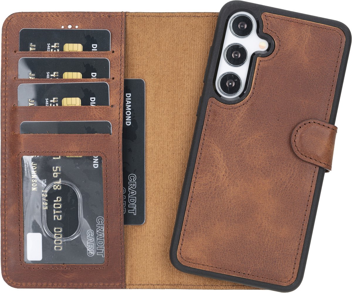 Lykke Samsung Galaxy S26 Plus Hoesje- Echt Leren Wallet Case met MagSafe -Pasjeshouder- Uitneembare Backcover –Bruin
