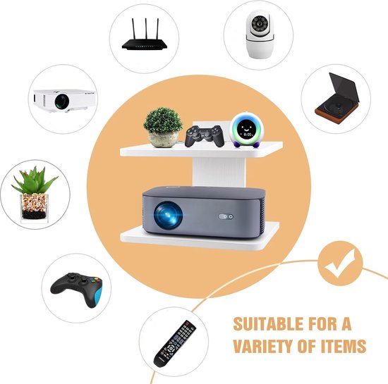 Zwevende Wandplank Voor Projector & Router - Verdikte RVS Houder Met Kabelgaten - Voor Slaapkamer, Woonkamer & Kantoor