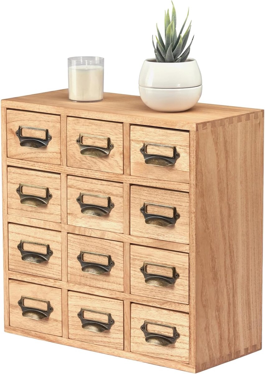 Houten lade organizer - Bureau kast - Kantoor opslag - 12 laden - Mini commode - Naturel