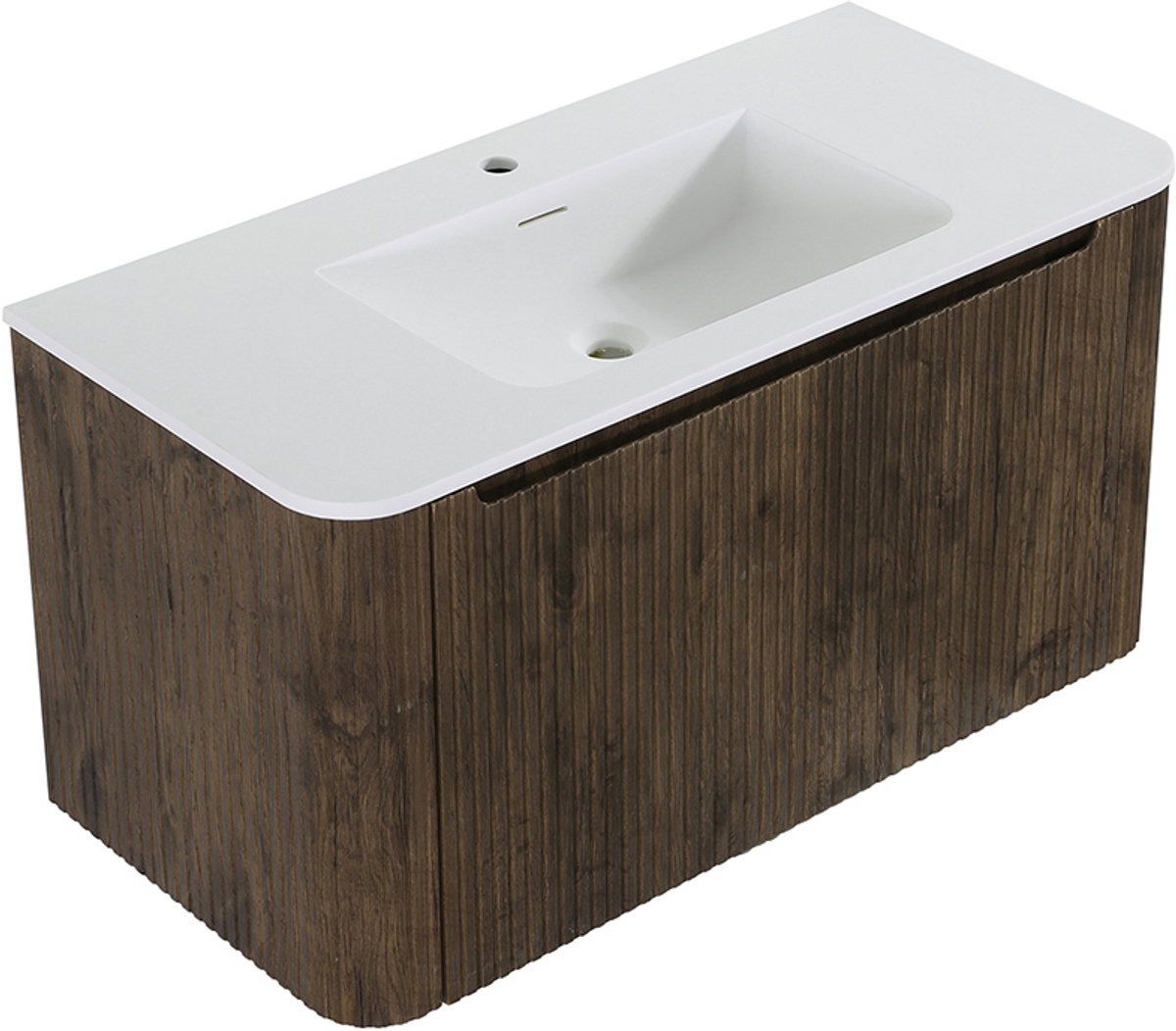 Badmeubel onderkast Wiesbaden Sulora 120cm bruin eiken inclusief wastafel Laro solid surface