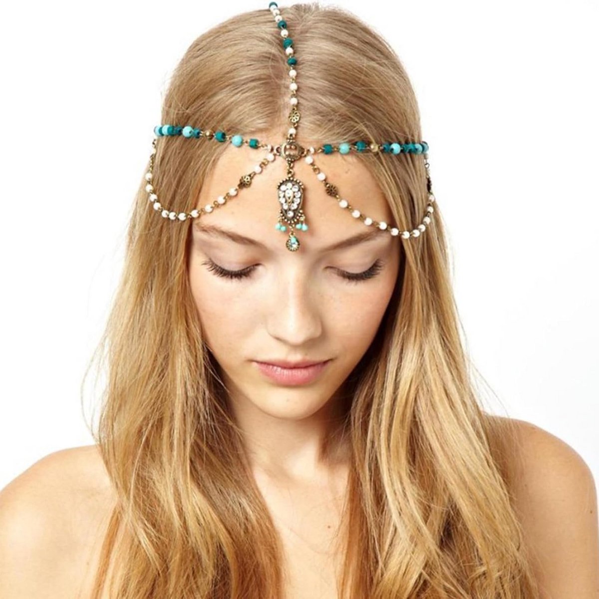Boho Bruidshoofdsieraad met Opaal, Gouden Haaraccessoire voor Bruiloft en Festival