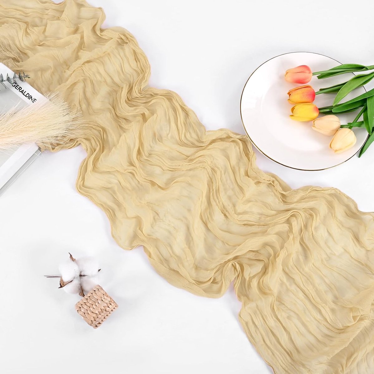 8x Lange Kaasdoek Tafelloper Beige - Rustiek Gaas voor Bruiloft & Tafeldecoratie - 3 Meter