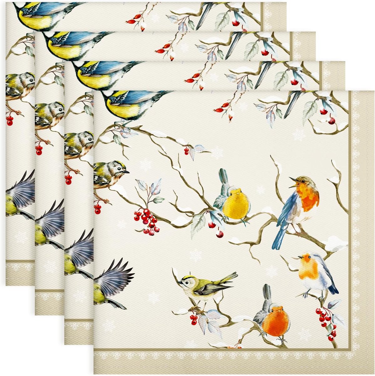 Set van 4 Katoenen Kerst Servetten - Herbruikbaar Winter Dessin Tafeldecoratie 45x45 cm