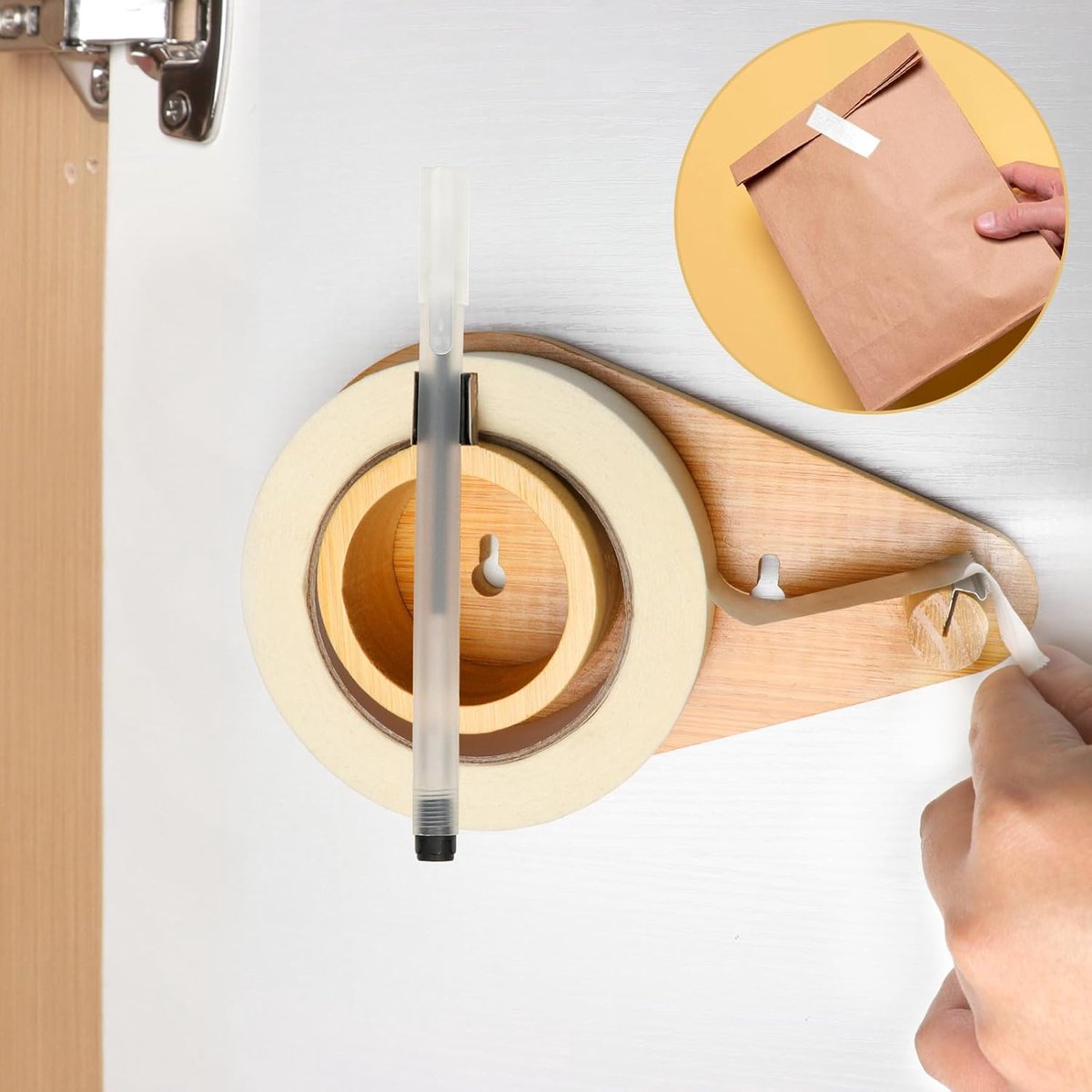 Houten Afplakband Dispenser voor Wandmontage - Tapehouder voor Keuken en Kantoor
