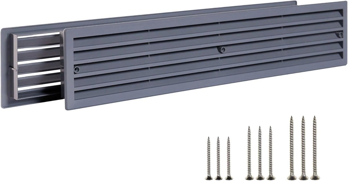 Ventilatierooster Deur Tweezijdig Grijs - Luchtregister Binnendeur 44x9 cm - Universele Ventilatieafdekking met Schroeven