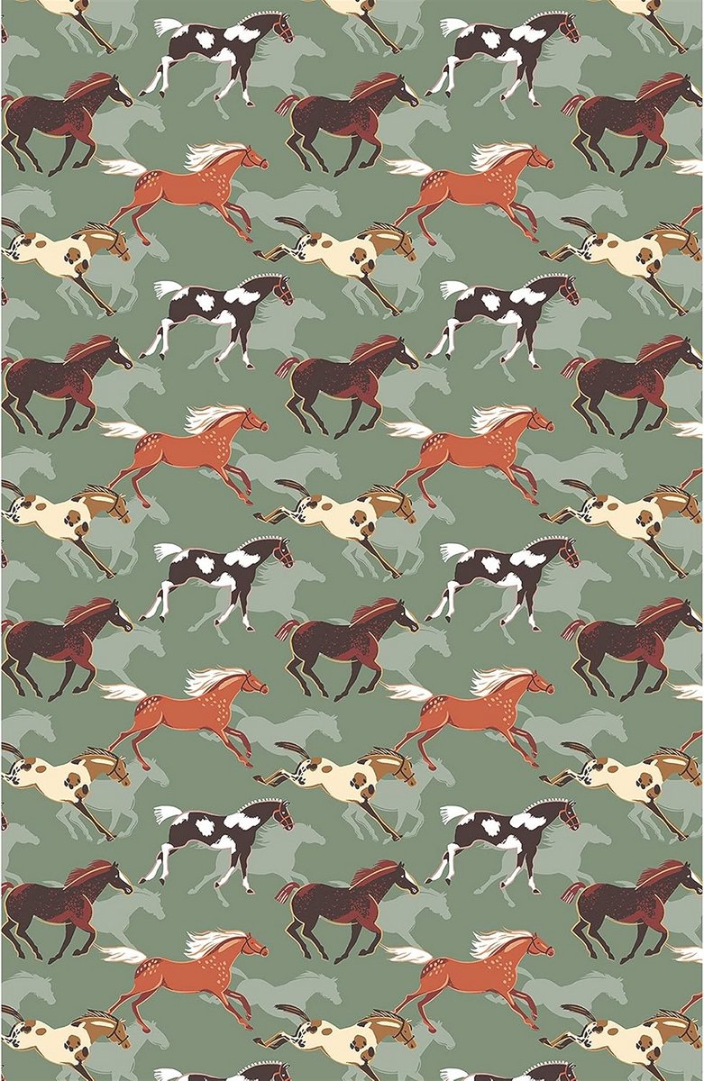 Katoenen Theedoek met Paardenprint - Groen - Grote Keukentextiel