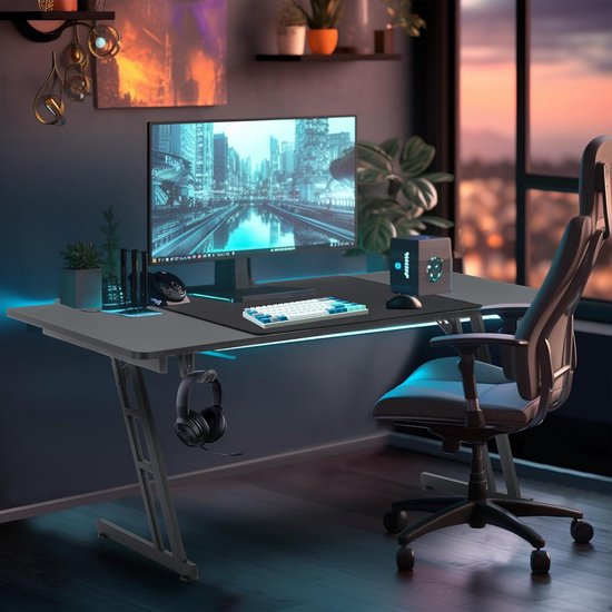 Gaming Bureau 120x60 cm met Koolstofvezel Coating - Ergonomische Computertafel Zwart — afbeelding 2