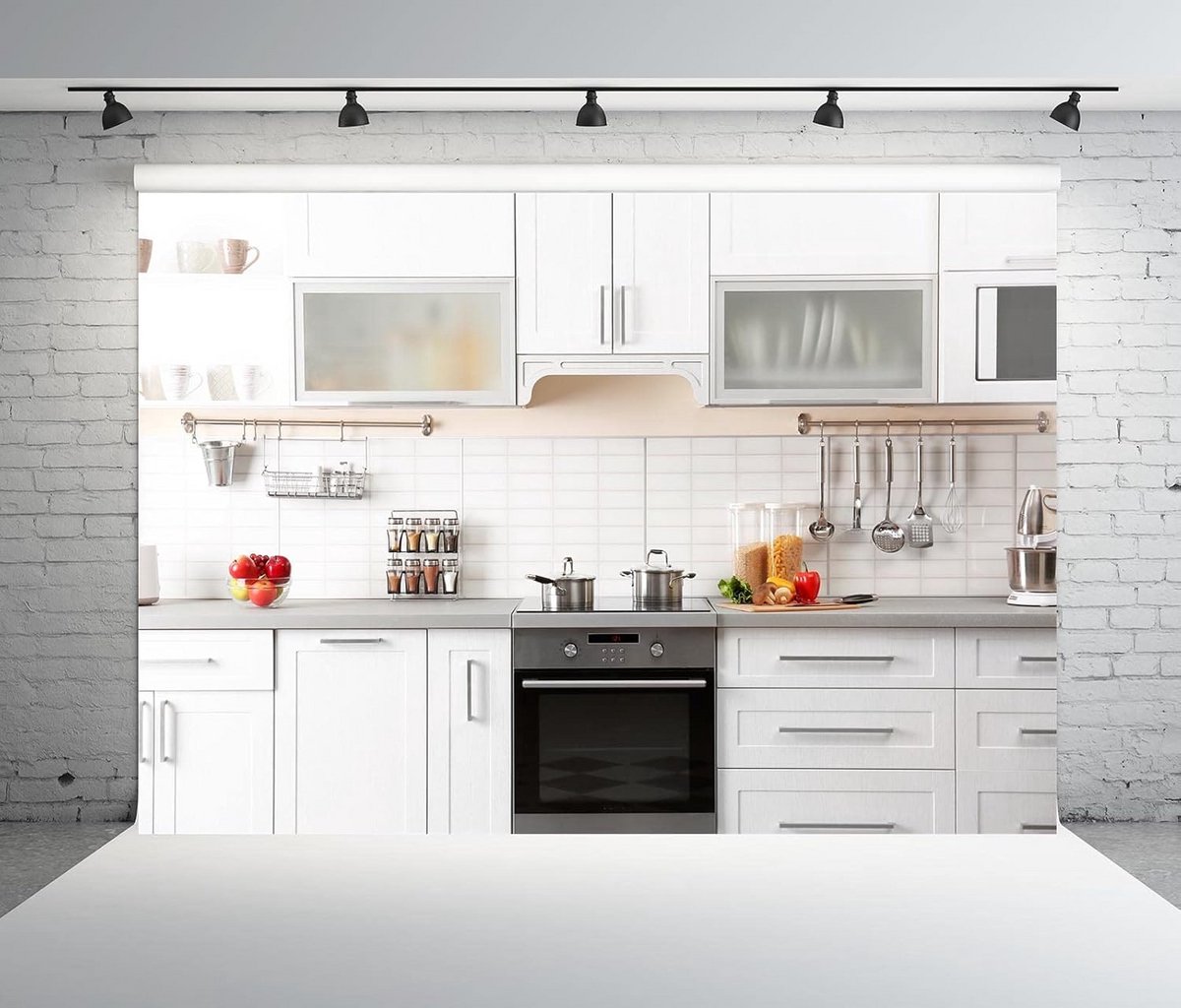 Moderne Witte Keuken Achtergrond voor Fotografie en Video-opname 2,1 x 1,5 m