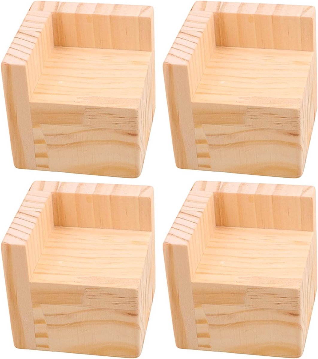 Set van 4 Vierkante Houten Bedverhogers - 6,5 cm Hoogte - Stevige Meubelpoten voor Bank, Tafel en Meer