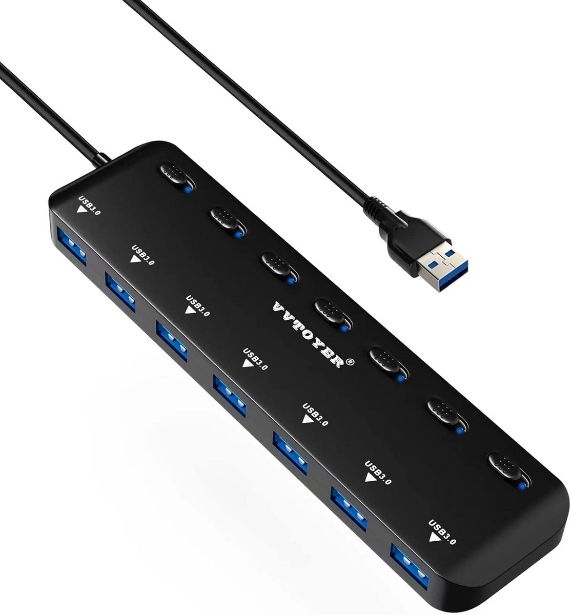 USB Hub - Poorten Uitbreider - Laptop Accessoires - Individuele Schakelaars - 17 x 4 cm - Zwart