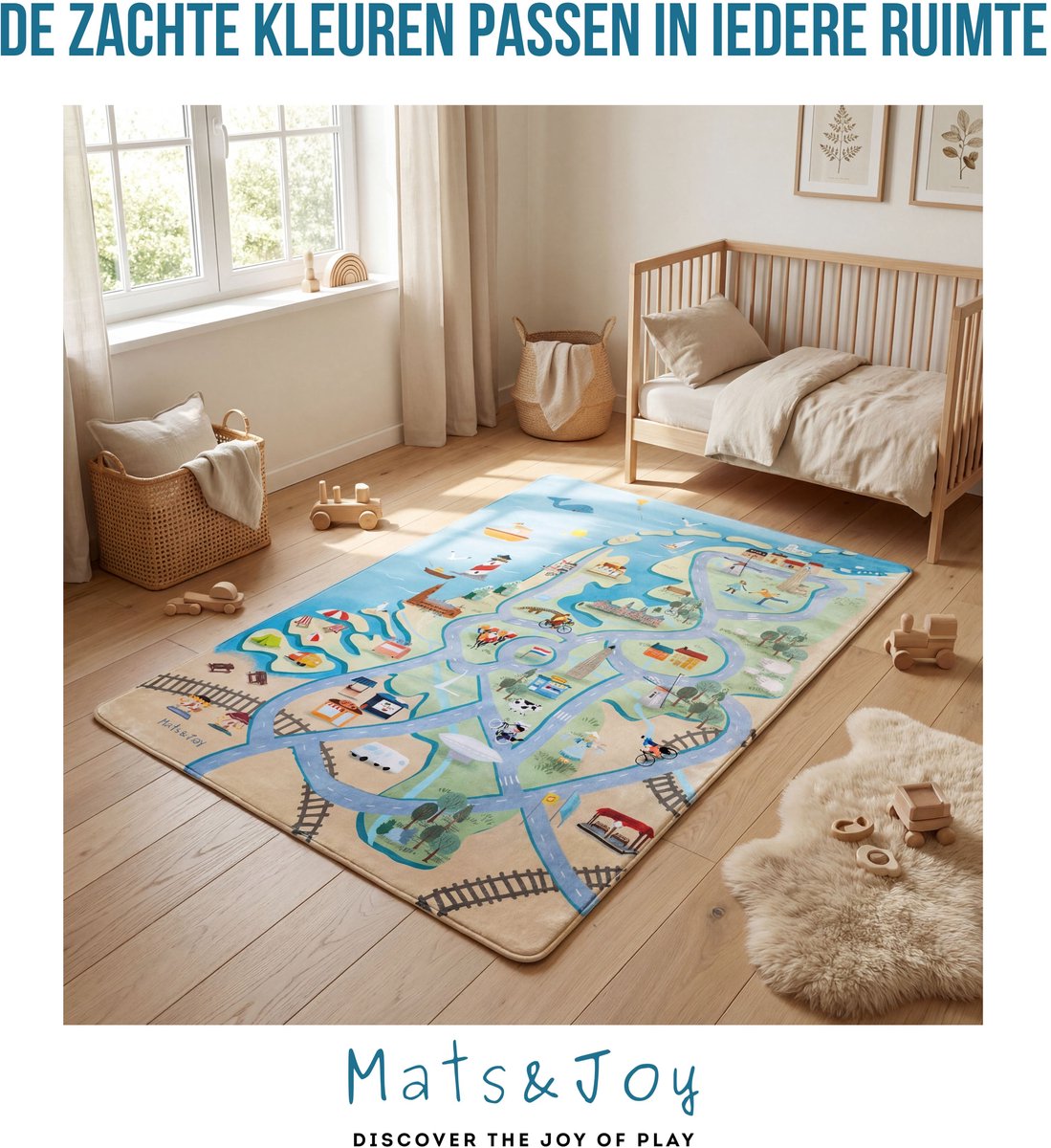 Mats & Joy® Nederland Auto Speelmat 130x180cm - Fluweelzacht - Anti-slip - Wasbaar - Educatief Groot Auto Speeltapijt Kinderen - Speelkleed Baby - Autokleed thumbnail 8
