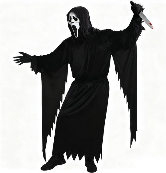 Angroezend Spook Kostuum Ghostface Set met Masker en Nepmes voor Halloween en Carnaval