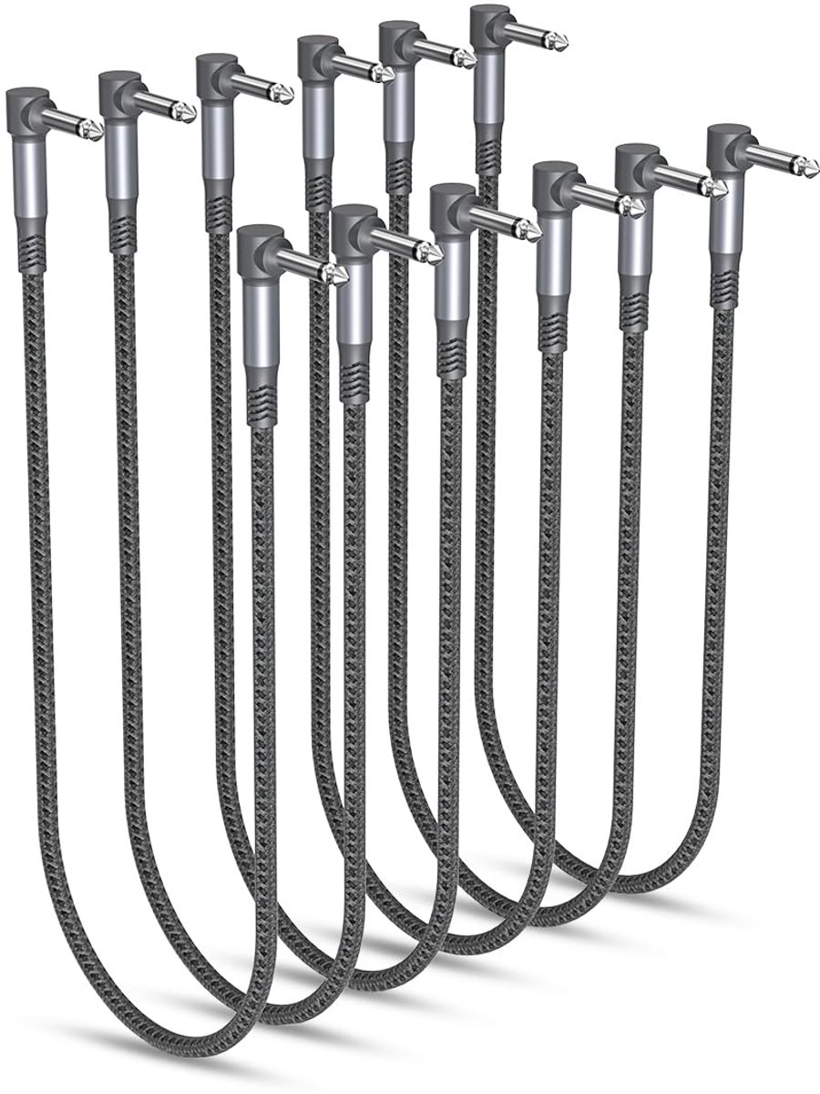 Korte Gitaar Patchkabels 6-Pack met Rechte Hoekpluggen voor Effectpedalen
