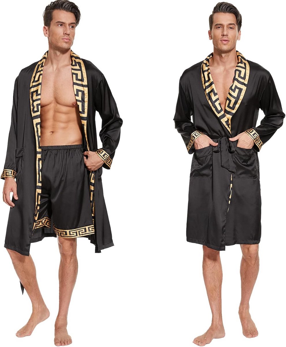 Luxe Zijden Badjas voor Heren Satijnen Kimono Nachtkleding Set