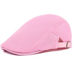 Zomerbaret voor mannen en vrouwen: ademende schuifbare pet, pet in newsboy-stijl, platte pet, bastaardpet, accessoire voor dagelijks gebruik (hoofdomtrek: 55-60 cm),roze