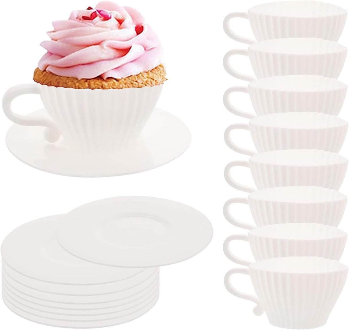 Herbruikbare Siliconen Muffin- en Cupcakevormpjes (16-delige Set) - Theekopjes & Schotels