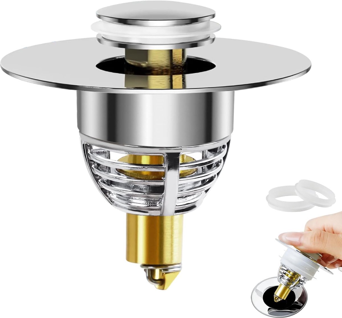 Universele Pop-Up Wastafel Plug met Mandfilter - Anti-Verstopping & RVS Afvoerstop