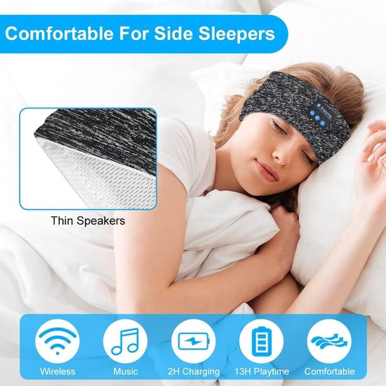 Bluetooth Slaap Headband met Dunne Speakers voor Zijslapers en Sport van Merkloos — afbeelding 2