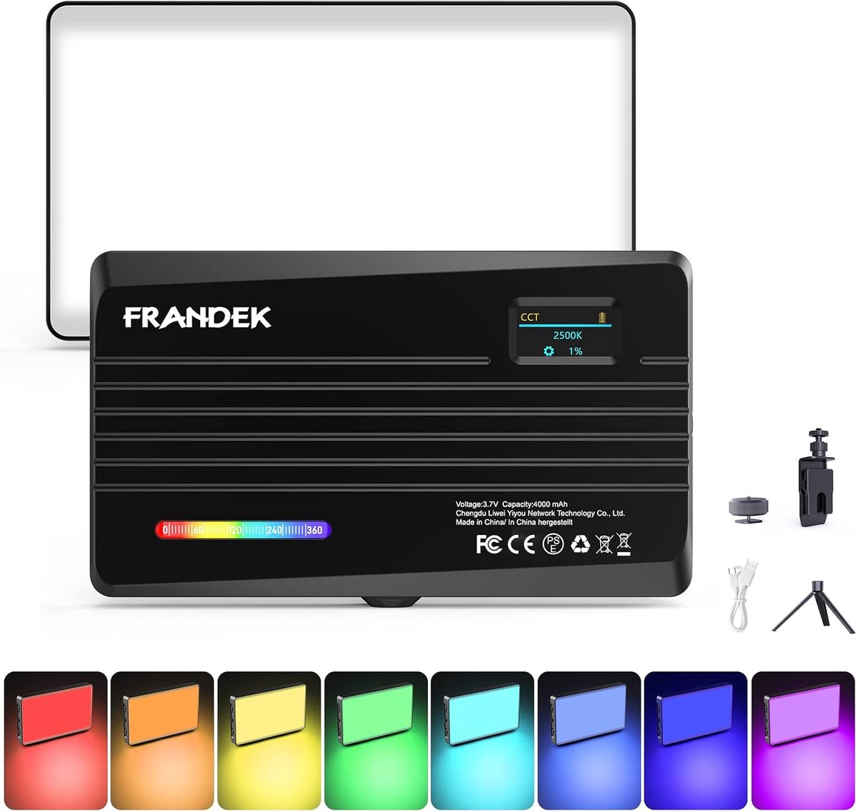 Professionele RGB LED Videolamp - Dimbaar Kleurbereik (2500K-8500K) & 30 Effecten - Oplaadbaar