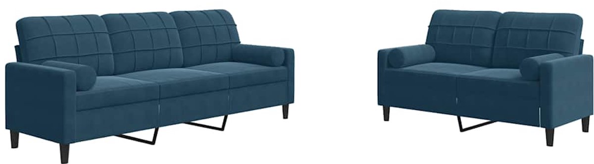 vidaXL - 2-delige - Loungeset - met - kussens - en - bolsters - fluweel - blauw