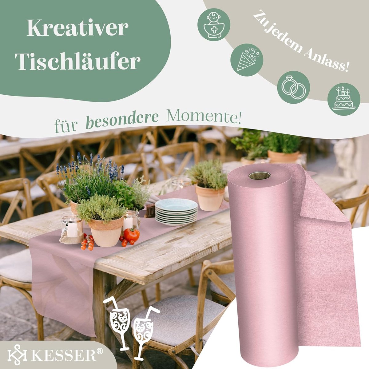 Feestelijke Vliestof Tafelloper 30 cm breed & 25 meter lang - Waterafstotend & Herbruikbaar