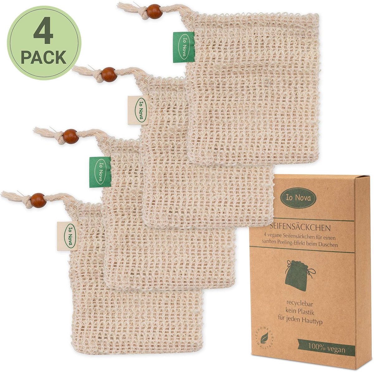 Draagbare Sisal Zeepzakjes Set van 4 voor Scrubben en Reinigen