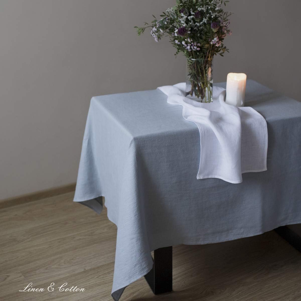 Linnen Tafelkleed Rechthoekig Lichtblauw 140x400 cm Wasbaar voor Eettafel