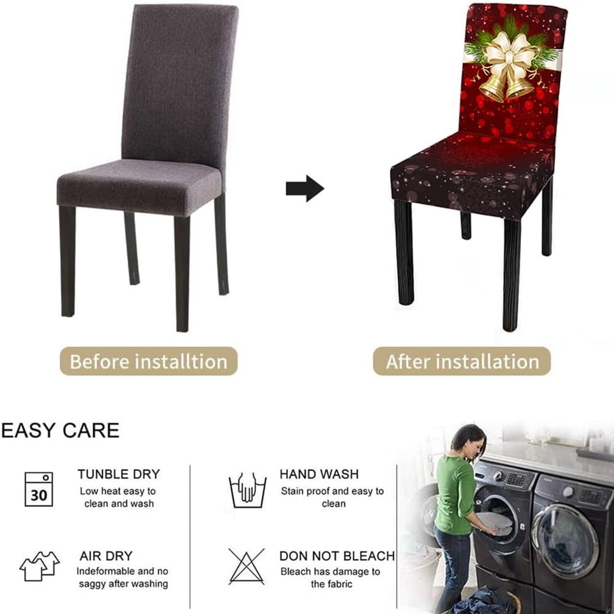 Elastische Kerst Stoelhoezen voor Eetkamerstoelen - Beschermend & Wasbaar