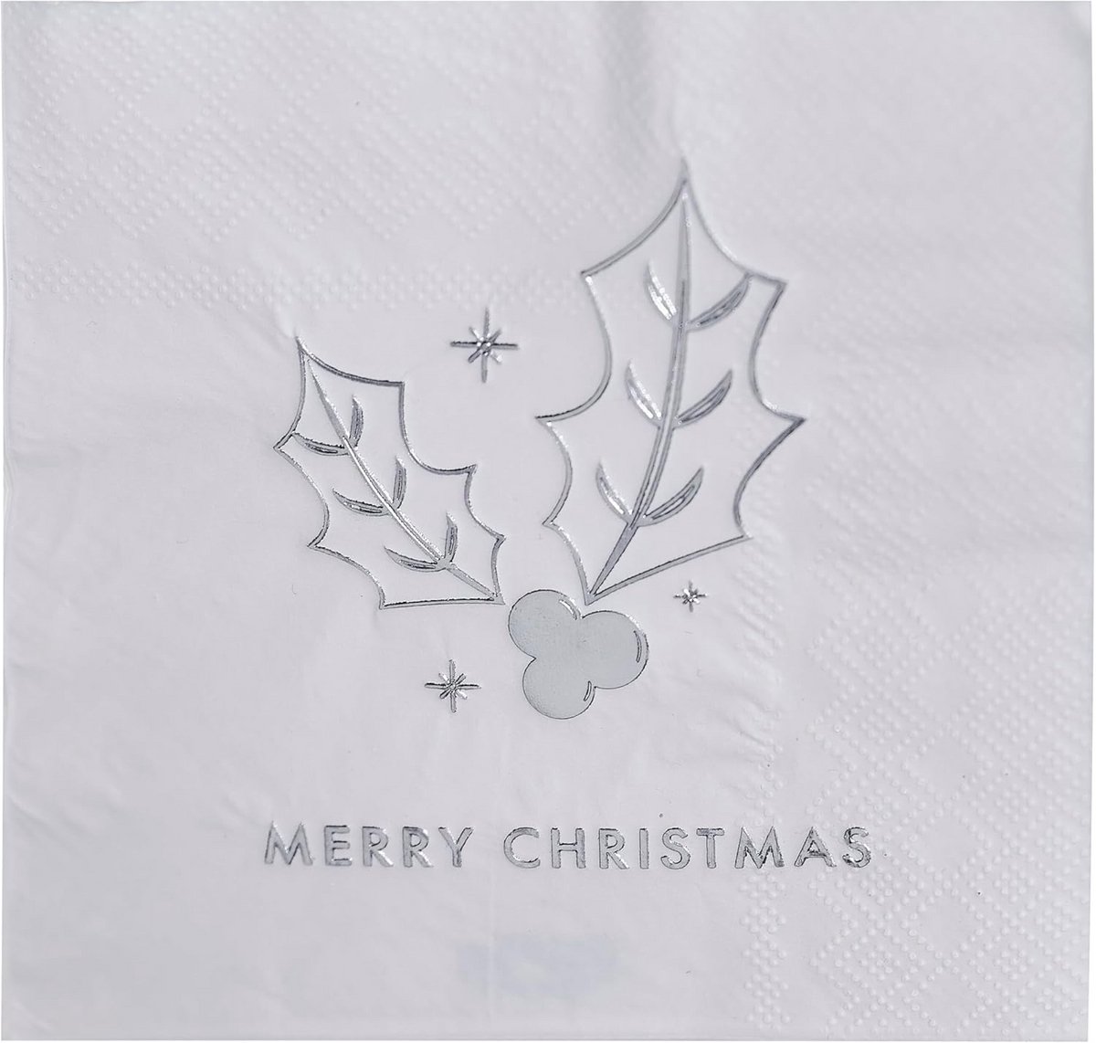 Zilveren Papieren Kerstservetten Hulst Thema - 16 Stuks