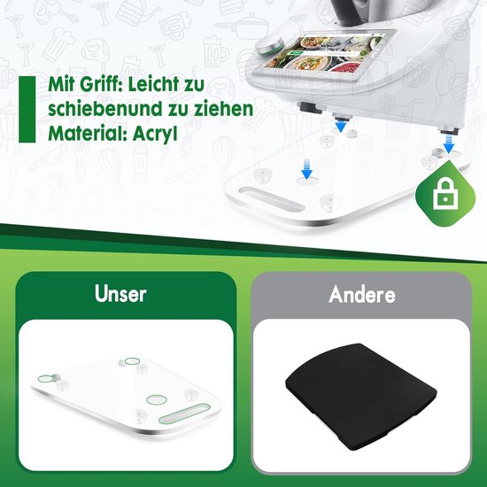Glijplank voor Keukenmachine (TM5/TM6) - Acryl Onderlegger voor Gemakkelijk Verschuiven van Merkloos — afbeelding 2
