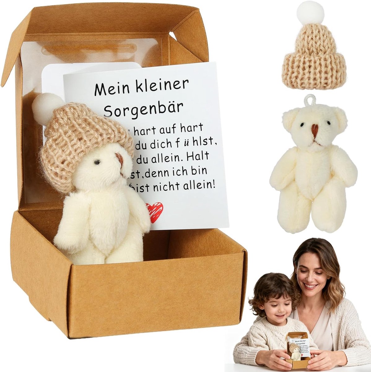 Handgemaakte Mini Teddybeer met Inspirerende Boodschap in Cadeauverpakking