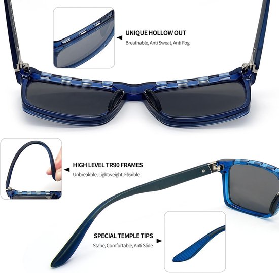 Grote Zonnebril - Vierkant Model - Buitenactiviteiten Bescherming - Gepolariseerde Lens - Unisex - Donker — afbeelding 5